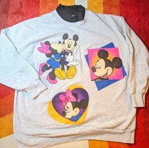 Vintage Mickey Mouse & Minnie Disney Sweatshirt, Women's 18/20, White, Retro